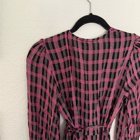 Ganni Georgette Plaid Check Mini Wrap Dress - Picture 7 of 7